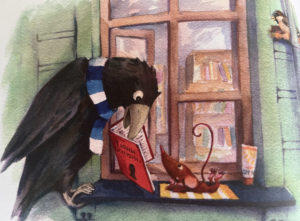 Ворон читает сказку мышонку